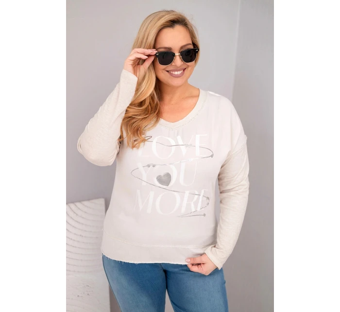 Dámská blůza Plus Size s potiskem Love You More béžová