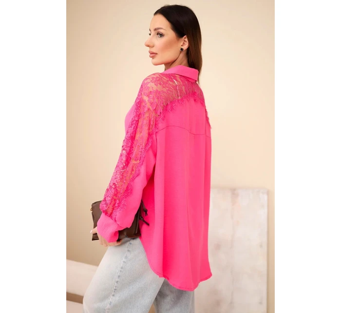 Dámská viskózová košile s krajkovými rukávy a límečkem béžová