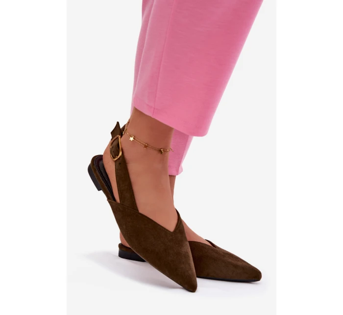 Baleríny se Zlatým Přezkou Eko Semišové Olivové Palerra