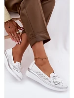 Kožené Prodyšné Polobotky Na Platformě S.Barski LR61-7043 Bílé Kožené Prodyšné Polobotky Na Platformě S.Barski LR61-7043 Bílé