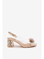 Průhledné sandály s krystaly na klínovém podpatku S.Barski KV61-6068 Zlaté
