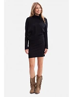 B309 Žebrový úplet blůzových šatů - černý