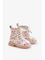 Dětské Zateplené Kotníkové Boty Se Zipem Jednorožci Béžové Tiptop