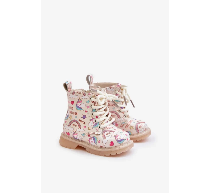 Dětské Zateplené Kotníkové Boty Se Zipem Jednorožci Béžové Tiptop