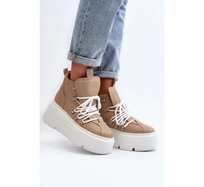 Zazoo 3416 Kožené Dámské Sportovní Boty Beige