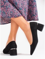 Trendy dámské černé  lodičky na širokém podpatku