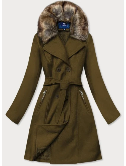Dámský kabát v khaki barvě s kožešinou model 15834406 - Ann Gissy