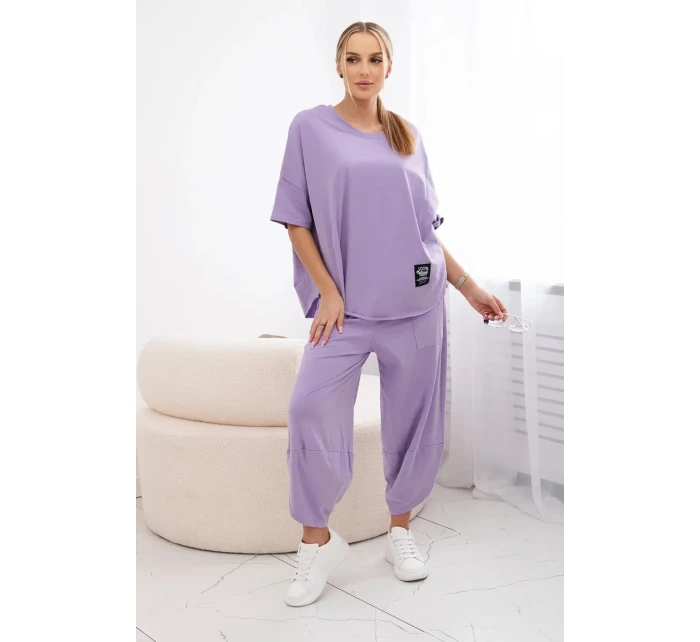 Bavlněný komplet halenka + kalhoty světle fialová