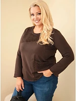 Dámská bavlněná mikina Plus Size s průstřihy a kapsou hnědá Dámská bavlněná mikina Plus Size s průstřihy a kapsou hnědá
