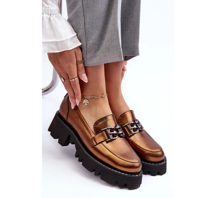 Dámské kožené polobotky s ozdobou zlatou model 21636797 - Laura Messi