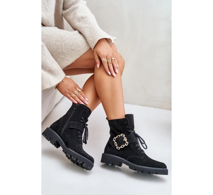 Velurové Kozačky S Přezkou Černé model 21675541 - Zazoo