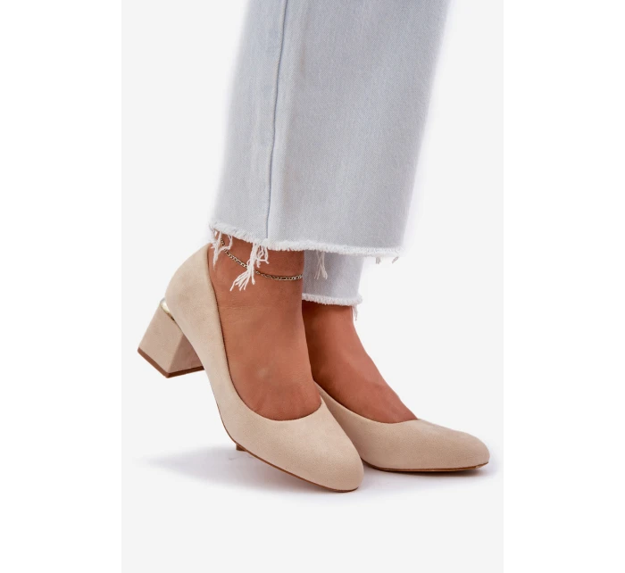 Semišové Lodičky Na Podpatku Béžové model 21684781 - Boto