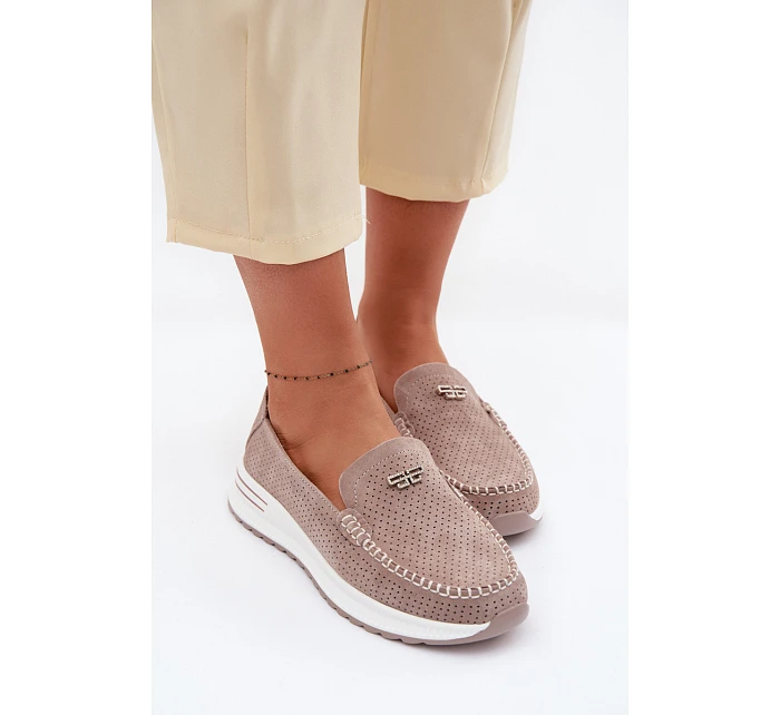 Dámské mokasíny z přírodního semiše tmavě béžové model 22095015 - EVENTO Dámské mokasíny z přírodního semiše tmavě béžové model 22095015 - EVENTO