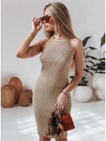 Pruhované midi šaty GLAMMID v tmavě béžové barvě FashionStreet EY2603