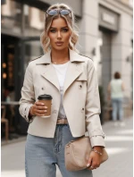 Trencz damski krótki elegancki klasyczny krój jasnobeżowy FashionStreet NY0772