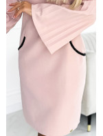 Dámské šaty v pudrově růžové barvě s plisovanými rukávy a kapsičkami 438-2