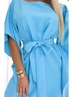 287-26 SOFIA Motýlí šaty se zavazováním v pase - MODRÉ