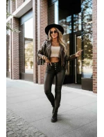 model 21371205 Krátká bunda s třásněmi z měkké ekokůže čokoládová - numoco basic