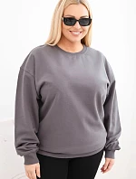 Dámská mikina s okrouhlým výstřihem Plus Size bavlněná basic grafitová