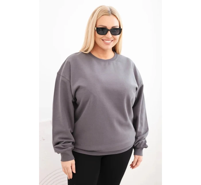 Dámská mikina s model 21723044 výstřihem Plus Size bavlněná basic grafitová - K-Fashion
