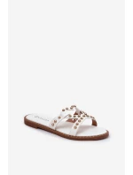 Zdobené Ploché Pantofle Dámské Bílé Adivrae Zdobené Ploché Pantofle Dámské Bílé Adivrae