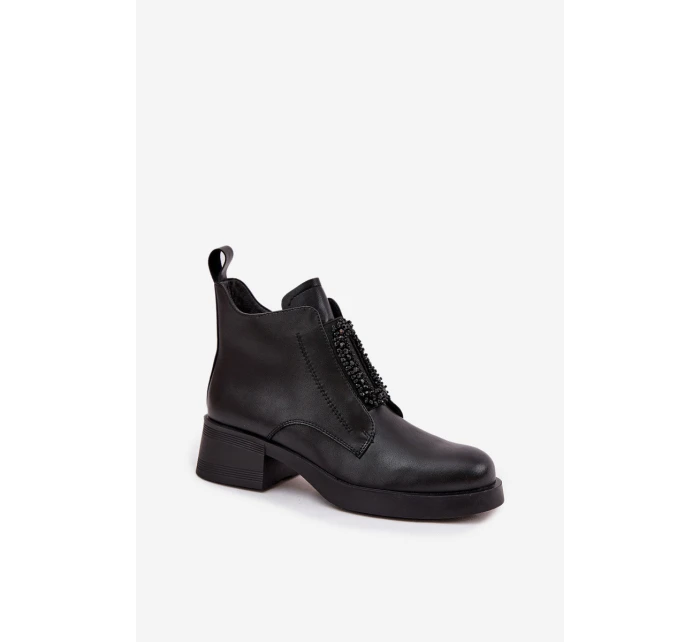 Kožené dámské kotníkové boty na klínu s ozdobou D a JC52-869 Černé