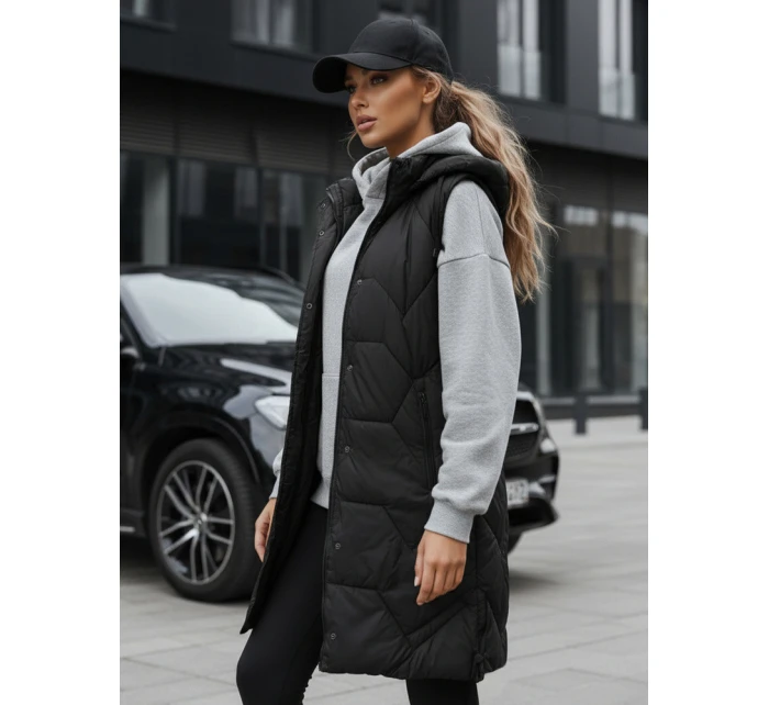 Dámská dlouhá prošívaná vesta černá FashionStreet TY5269