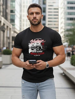 Pánské tričko s potiskem VINTAGE CAR FashionStreet černá NX5082R