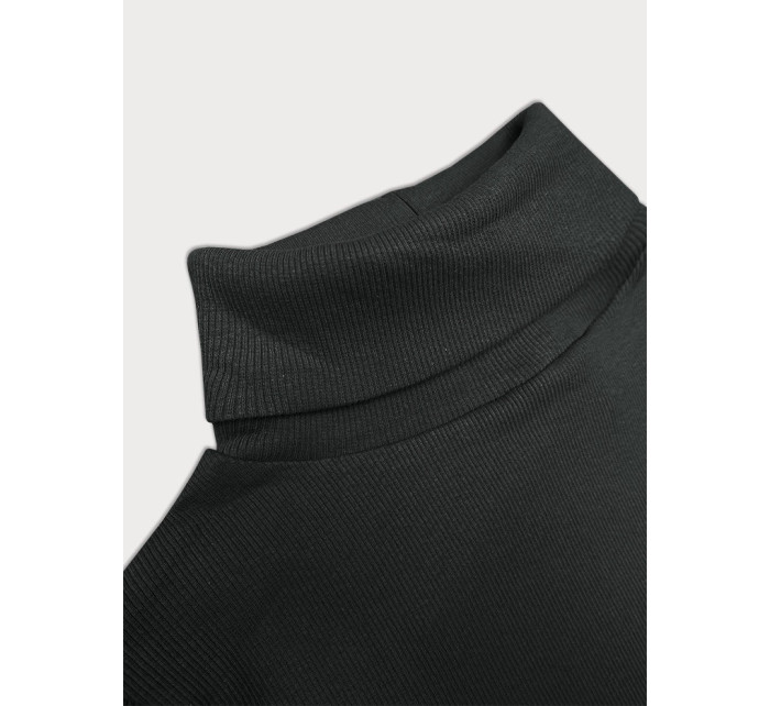 Vypasované žebrované šaty v tmavé khaki barvě s rolákem Rue Paris (5133)