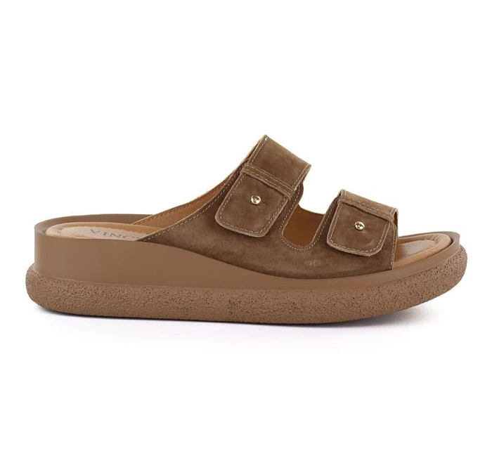 Dámské kožené žabky na platformě hnědé Vinceza 66916