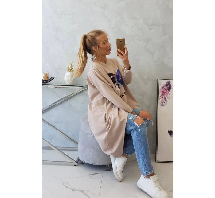 Oversize halenka s potiskem béžová