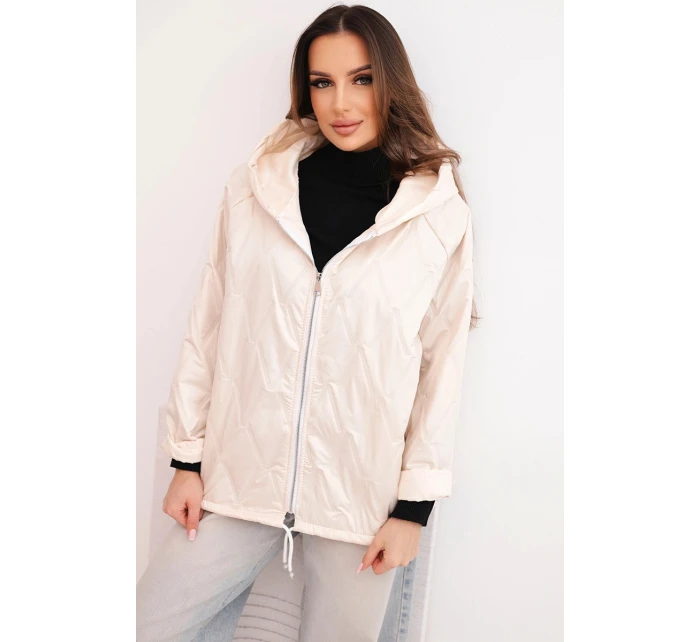 Dámská jarní prošívaná bunda s kapucí a zipem béžová