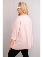 Dámská blůza plus size s bavlnou a dlouhým rukávem a nařasením pudrově růžová