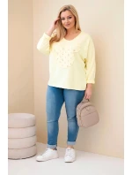 Dámská bavlněná blůza Plus Size s výstřihem do V žlutá Dámská bavlněná blůza Plus Size s výstřihem do V žlutá