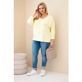 Dámská bavlněná blůza Plus Size s výstřihem do V žlutá