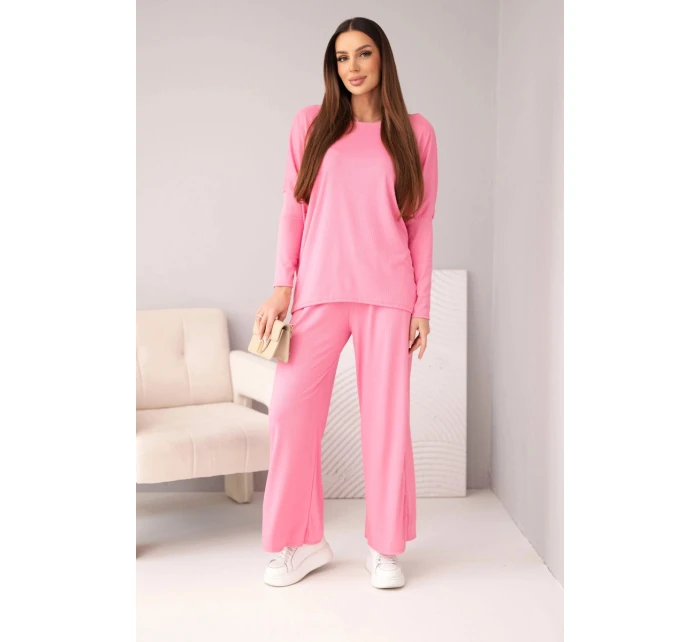 Dámská viskózová souprava s volnou blůzou a kalhotami světle růžový