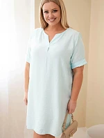 Dámské viskózové šaty Plus Size s krátkým rukávem a výstřihem do V mentolová