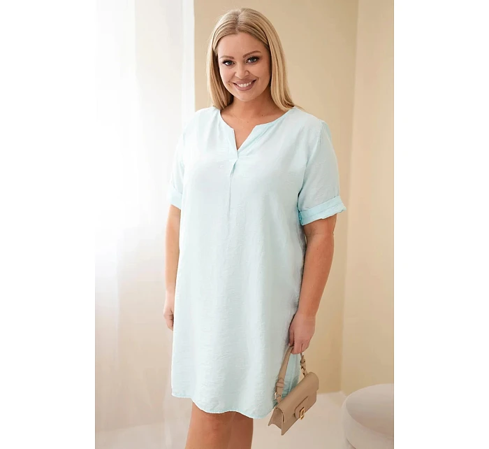 Dámské viskózové šaty Plus Size s krátkým rukávem a výstřihem do V mentolová