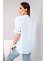 Dámská košilová bavlněná halenka s krátkým rukávem a model 22048805 modrá - K-Fashion