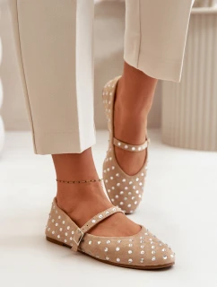 Ozdobené baleríny s páskem eko semišové béžové model 21670636 - Boto