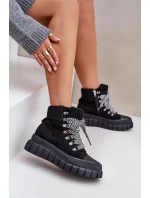 Dámské Zateplené Botky Trapery Na Platformě Černé model 21680175 - EVENTO