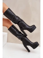 Kozačky Na Podpatku A Platformě Z Eko Kůže Černé model 21681394 - Boto