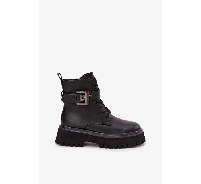 Kožené workery dámské zateplené s ozdobnou sponou D&A model 21715550 Černé - S.Barski