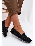 Dámské ploché mokasíny z přírodního semiše LR61-7029 Černé Dámské ploché mokasíny z přírodního semiše LR61-7029 Černé