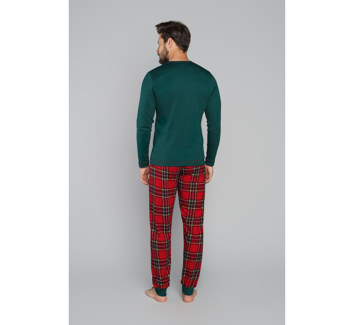 Pánské pyžamo Narwik, dlouhý rukáv, dlouhé nohavice - zelená/potisk