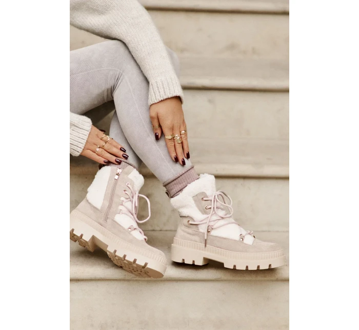 Kotníkové boty s beránkovým kožíškem béžové Merilana Kotníkové boty s beránkovým kožíškem béžové Merilana