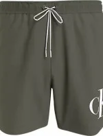 Pánské plavky MEDIUM DRAWSTRING KM0KM01003 LDY olivově zelené - Calvin Klein