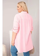 Bavlněná mušelínová košile Plus Size 65622 baby růžová - Kesi