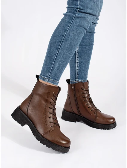 Pěkné  kotníčkové boty dámské Ciemnobrązowy platforma