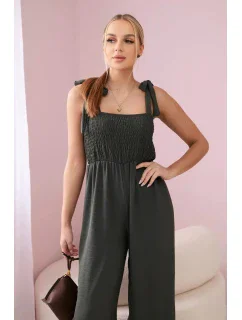 Overal na ramínka s volánkovým topem khaki